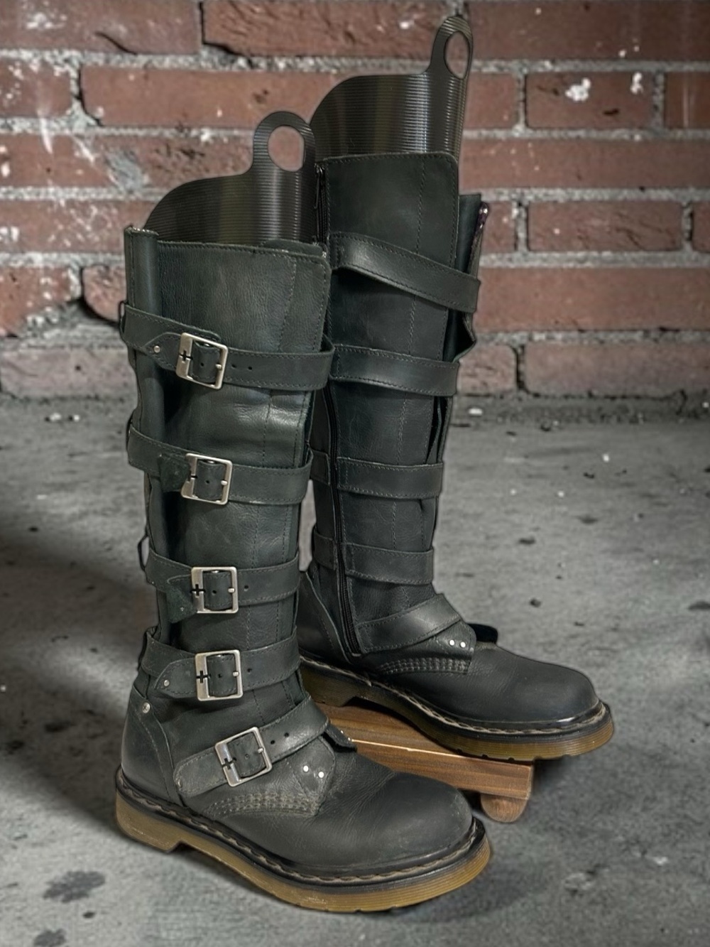 Dr. Martens Phina Tall 5-Buckle Moto Boots Black Leather Size 7 Rare Vintage